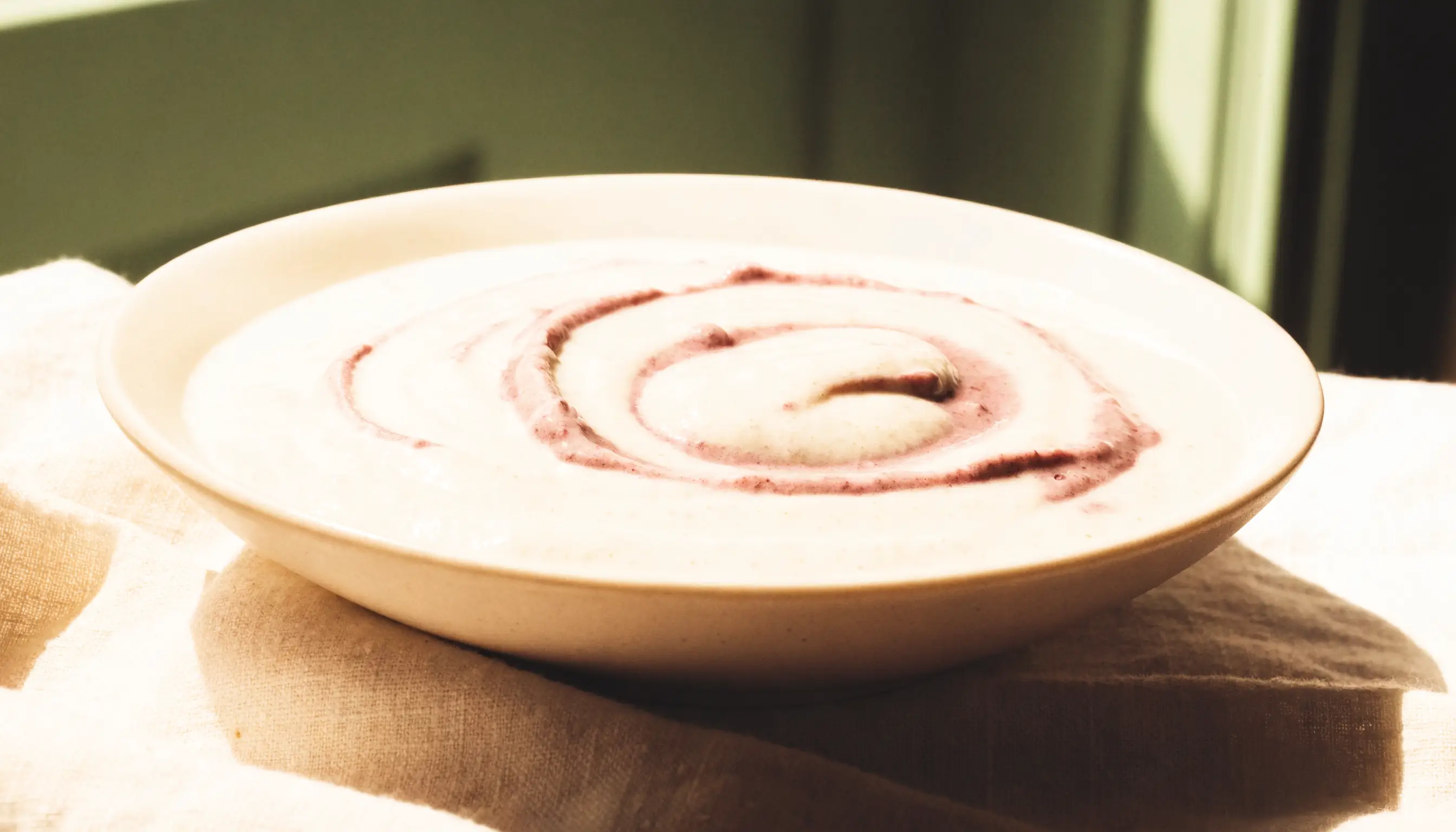 Berry Swirl Yogurt Breakfast prepared as an illustrative IDDSI Level 4 serving