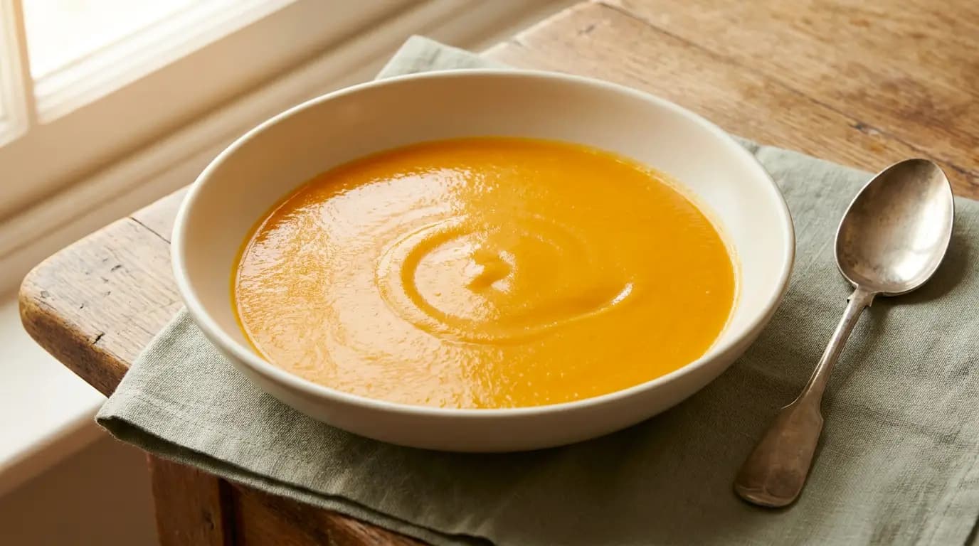 Butternut Squash Soup prepared as an illustrative IDDSI Level 3 serving