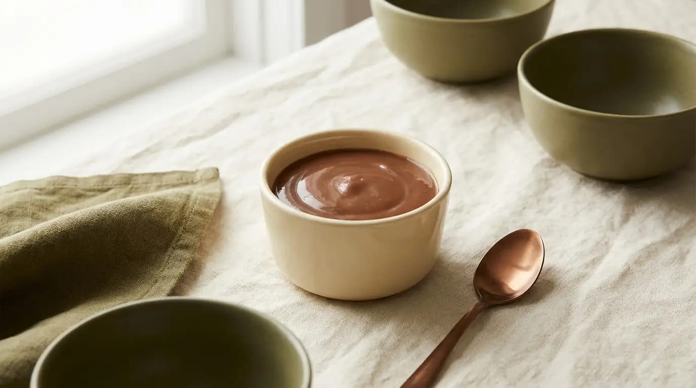 Chocolate Banana Custard prepared as an illustrative IDDSI Level 3 serving