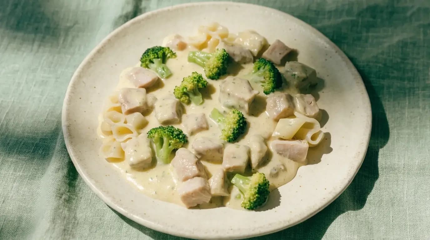 Herb Chicken Alfredo prepared as an illustrative IDDSI Level 6 serving