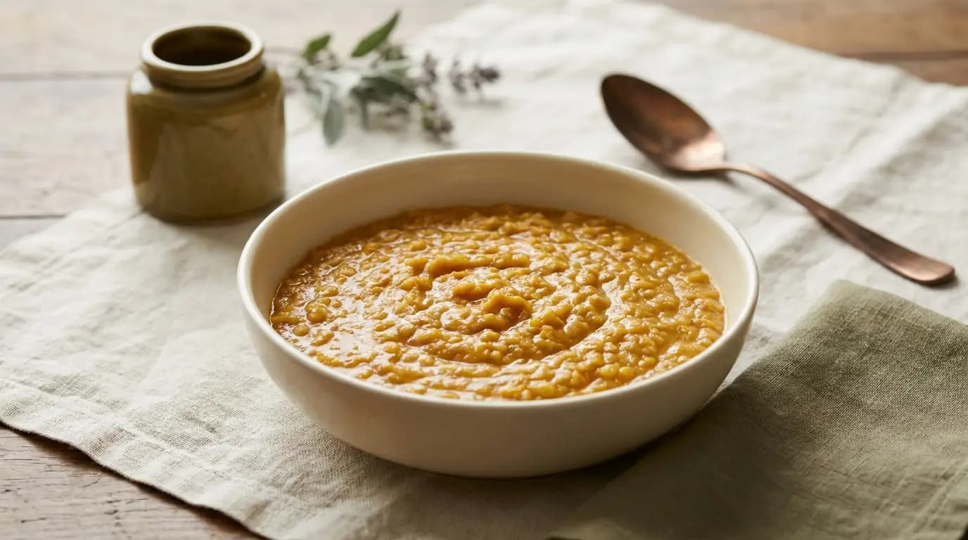 Mild Red Lentil Dhal prepared as an illustrative IDDSI Level 5 serving