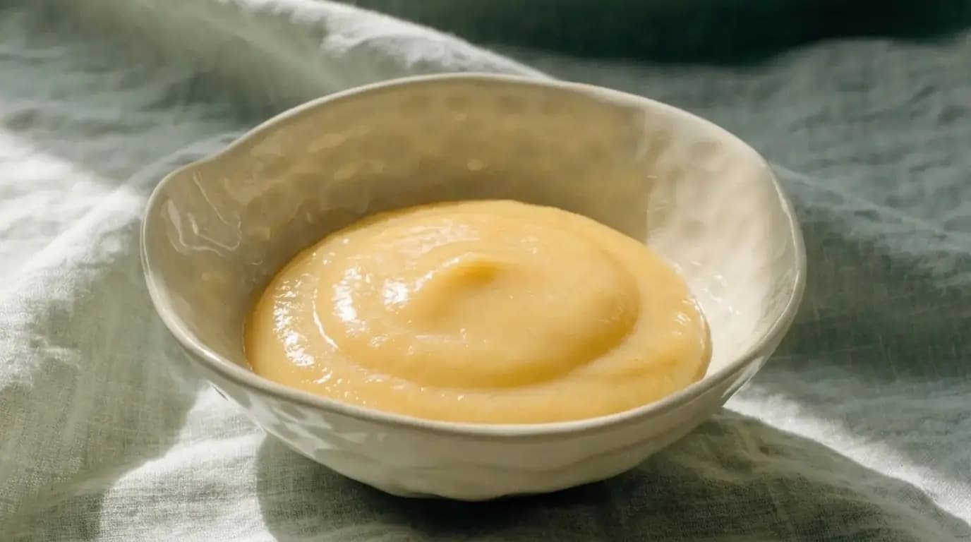 Pureed Macaroni & Cheese prepared as an illustrative IDDSI Level 4 serving