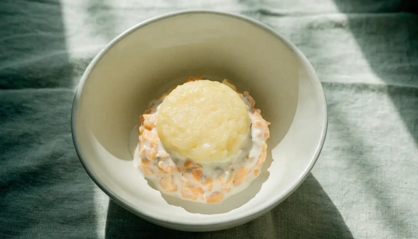 Creamy Salmon Fish Pie prepared as an illustrative IDDSI Level 5 serving