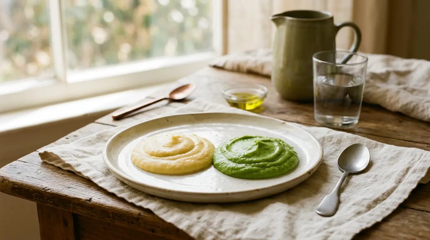Savory Egg & Avocado Puree prepared as an illustrative IDDSI Level 4 serving