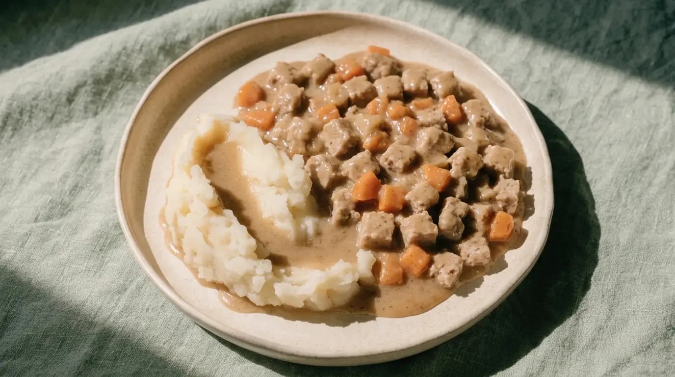 Soft Turkey Meatloaf Dinner prepared as an illustrative IDDSI Level 6 serving