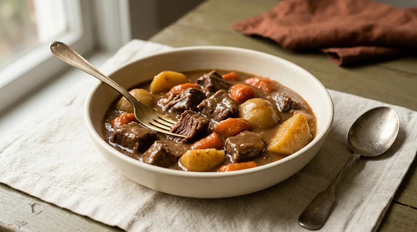 Tender Beef Casserole prepared as an illustrative IDDSI Level 7 serving
