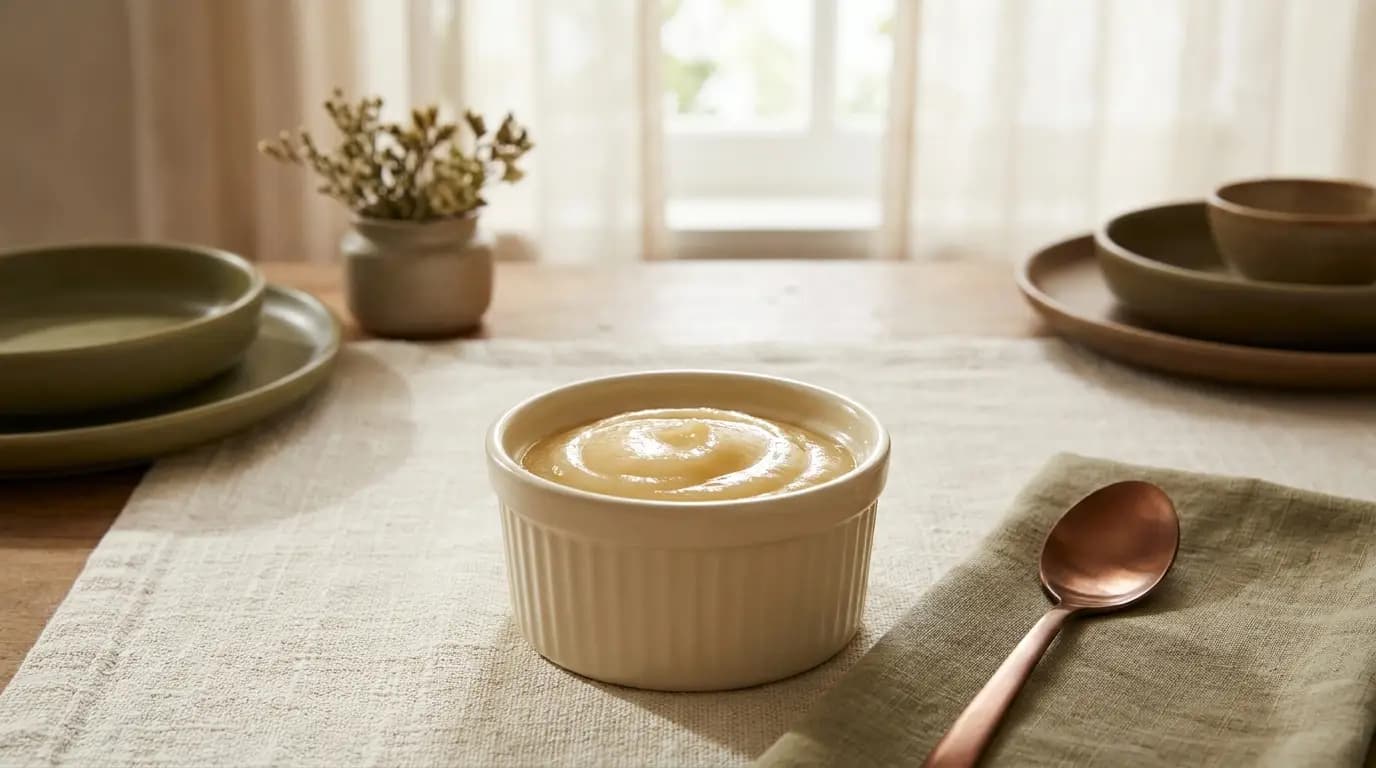 Vanilla Pear Custard prepared as an illustrative IDDSI Level 4 serving