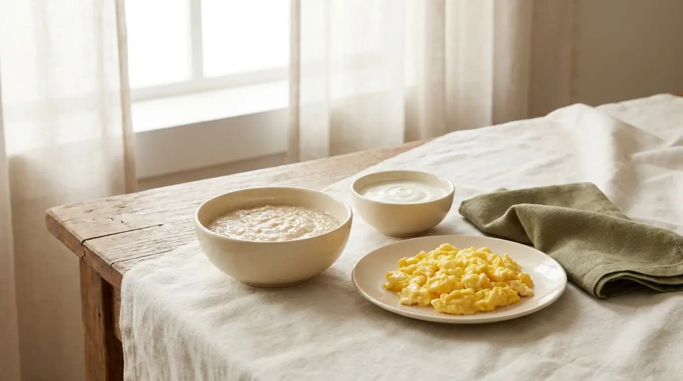 An illustrative selection of smooth and soft breakfast foods